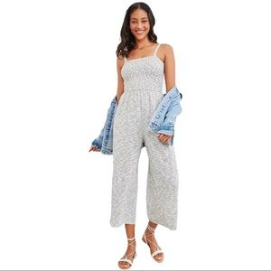 Smocked top jumpsuit with adjustable straps comfy white and black/dark grey